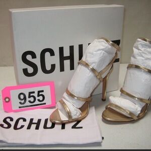 SCHUTZ Metallic Gold Strappy Stiletto Sandals